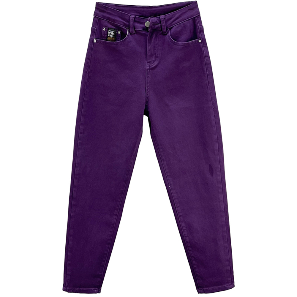 Фиолетовые женские эластичные джинсы, весенние, с высокой талией фото 5