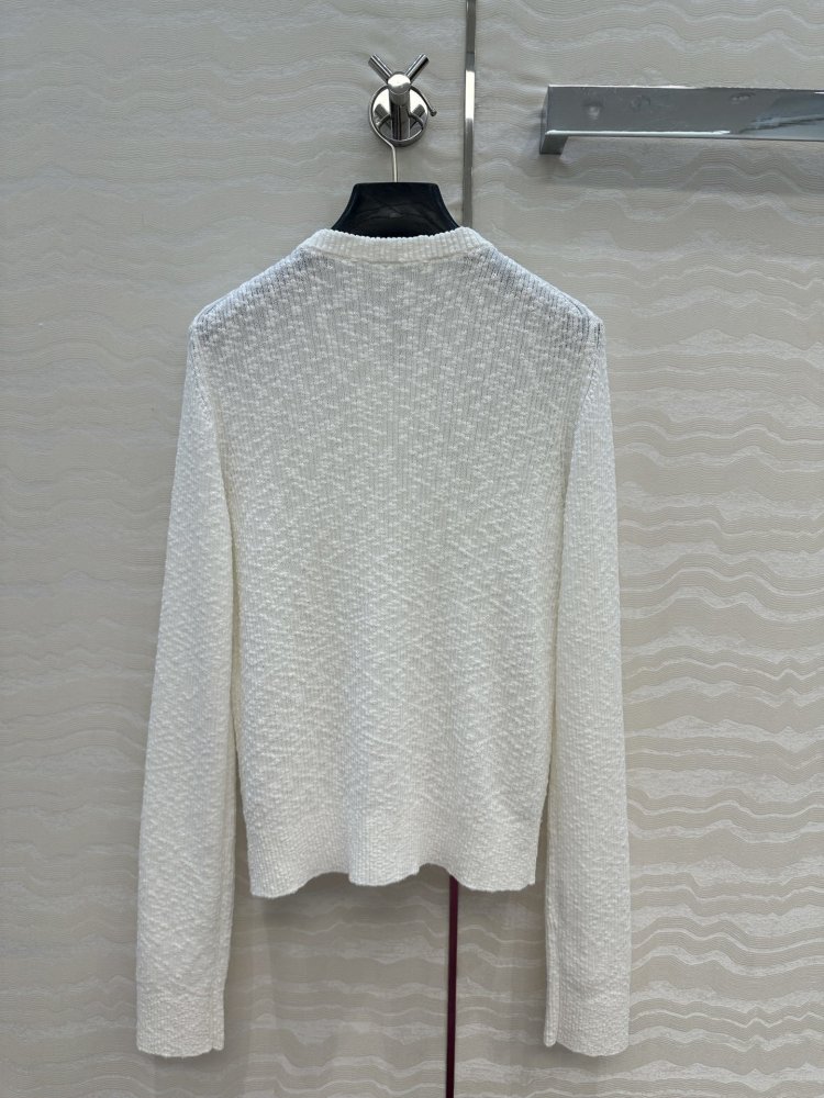 Белый хлопковый трикотажный кардиган с круглым вырезом фото 9
