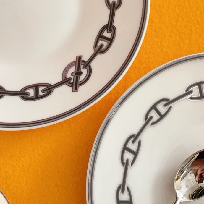 Набор посуды из костяного фарфора серии Hermes Chaine d’Ancre platinum фото 2