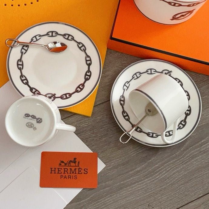 Набор посуды из костяного фарфора серии Hermes Chaine d’Ancre platinum фото 4