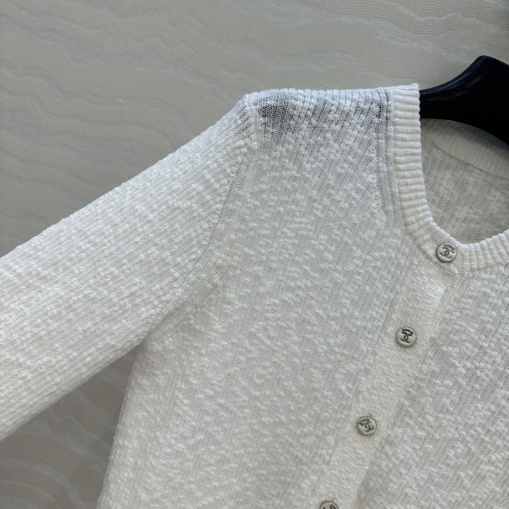 Белый хлопковый трикотажный кардиган с круглым вырезом фото 4