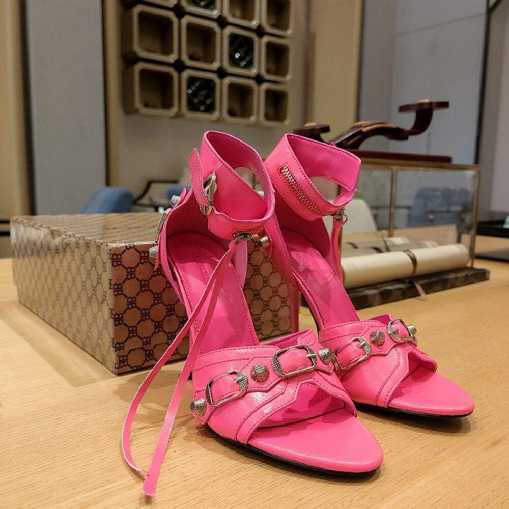 Кожаные босоножки на высоком каблуке, розовые фото 4