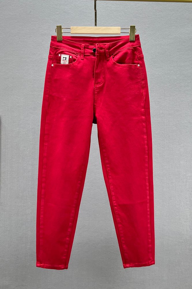 Red women's jeans, Spring-autumn, elastic, free фото 6