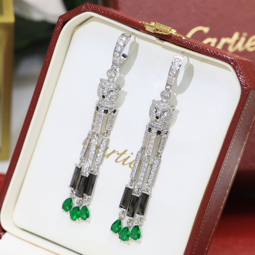 Luxury earrings-carnations Cartier Tassel Long Leopard Painted Diamond