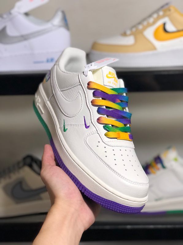 Purple and green store air force ones