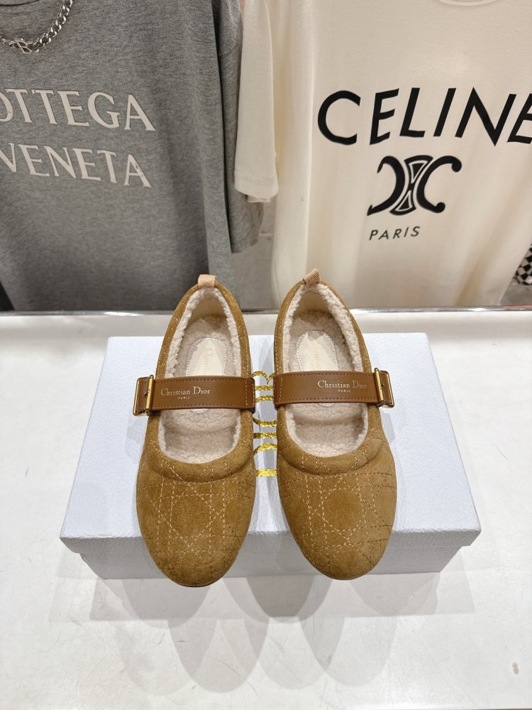 Ballet shoes on fur winter