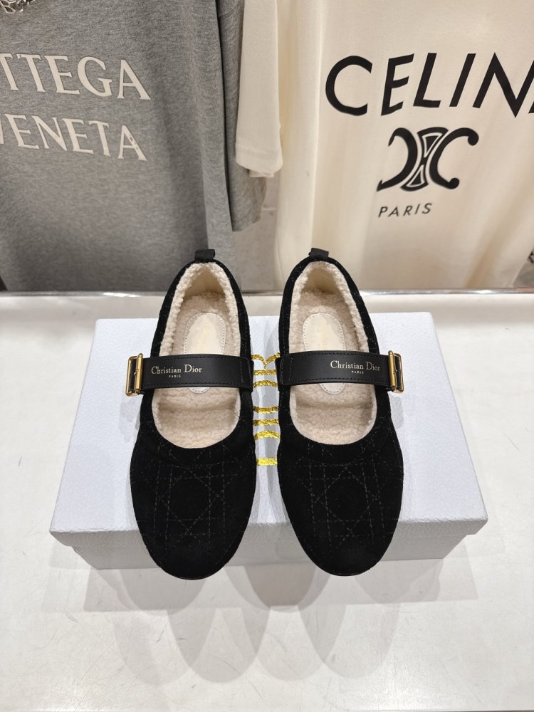 Ballet shoes on fur winter