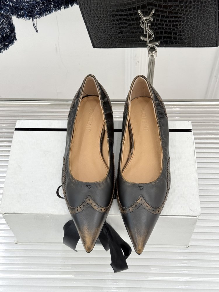 Балетки сірі жіночі шкіра з гострим носком і декоративної прострочкою класичні вінтажні фото 4