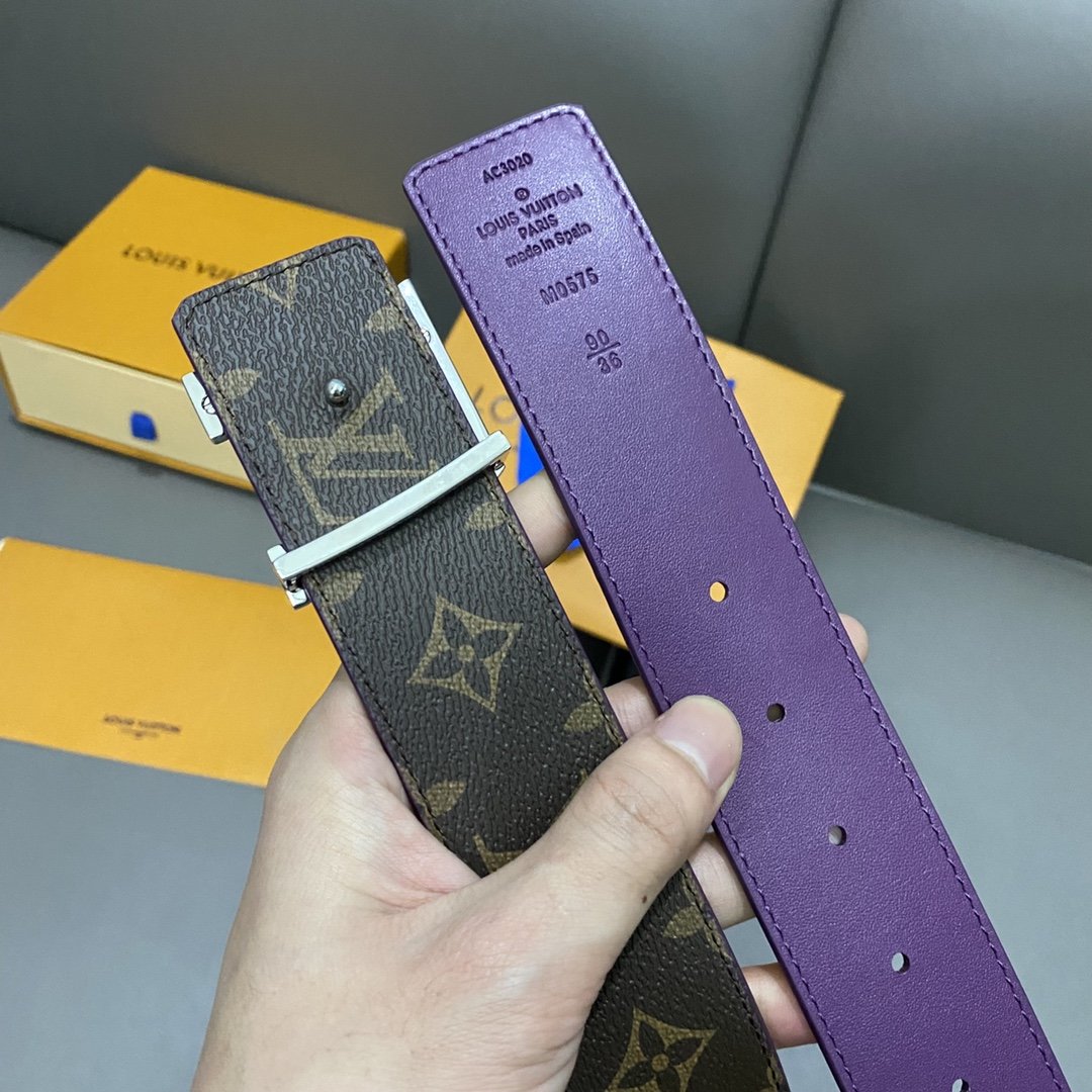 Male leather belt 40 mm purple фото 6