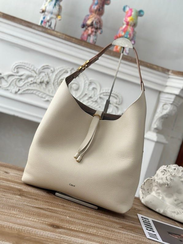 Белая сумка хобо Chloe Marcie 36 см