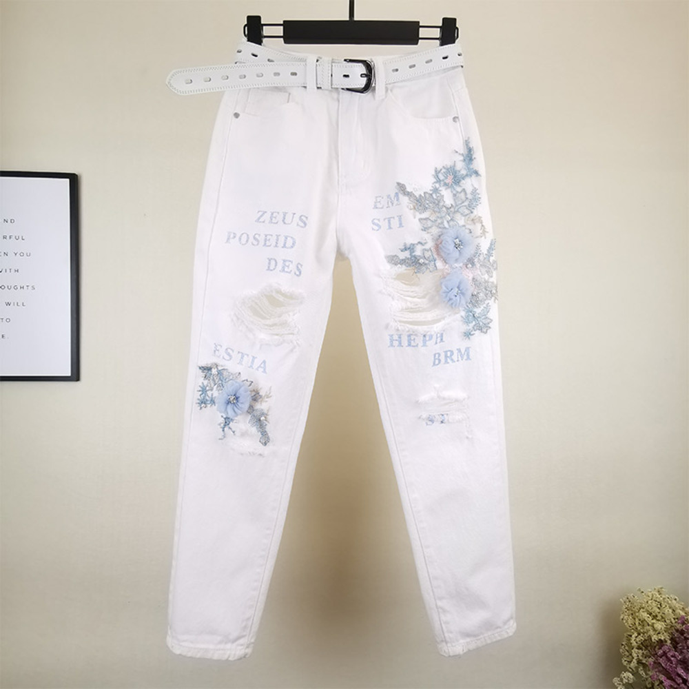 Jeans women's, white, from flower print