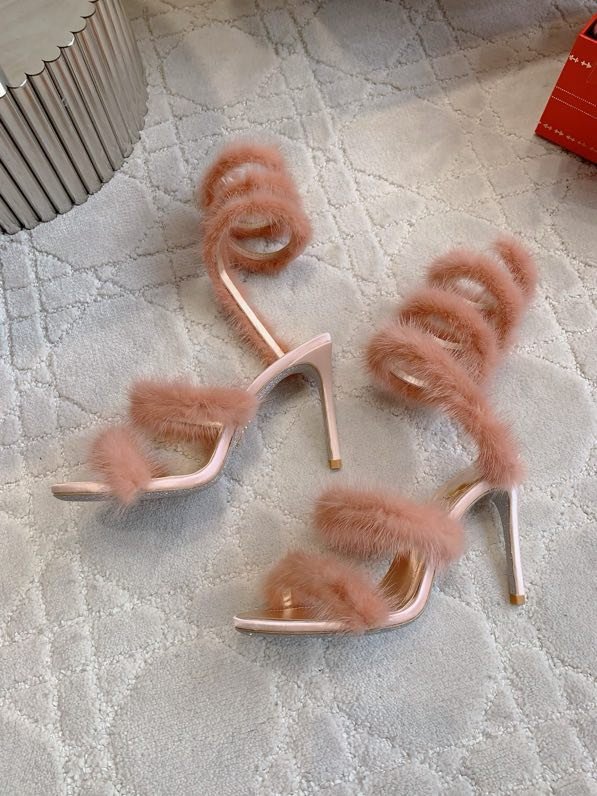 Босоніжки на високому підборах з норковым хутром