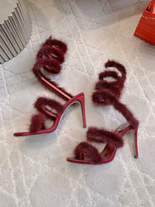 Босоніжки на високому підборах з норковым хутром