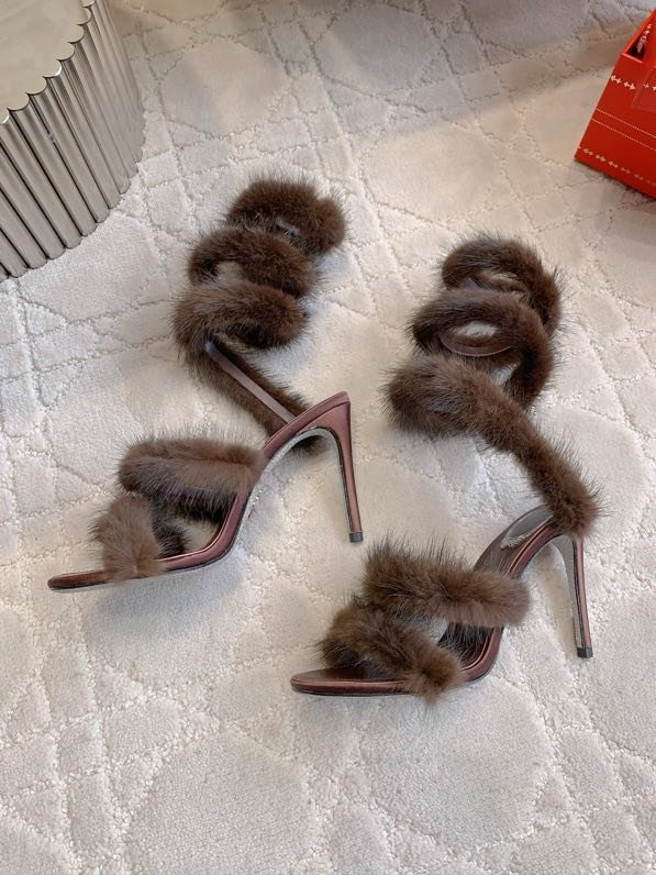 Босоніжки на високому підборах з норковым хутром