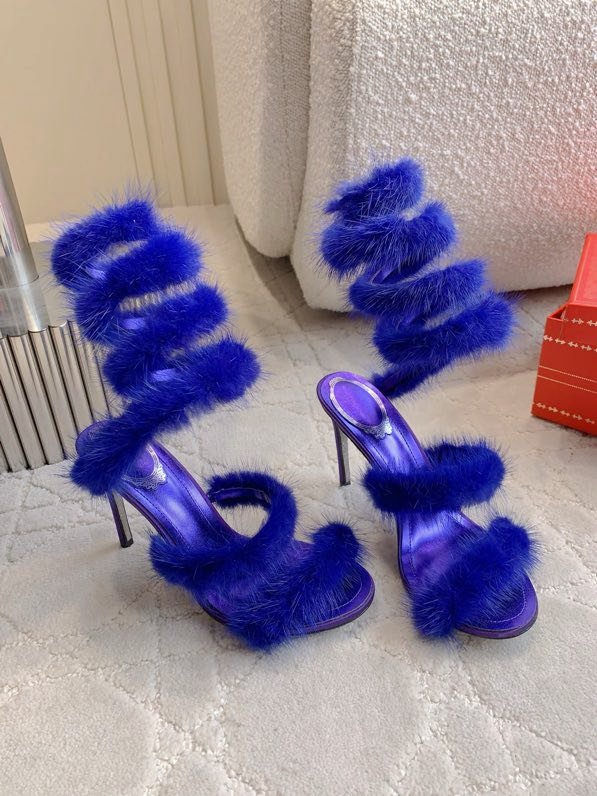 Босоніжки на високому підборах з норковым хутром фото 2