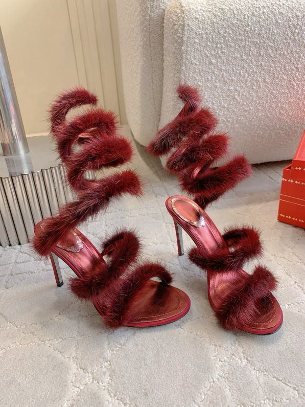 Босоніжки на високому підборах з норковым хутром фото 2