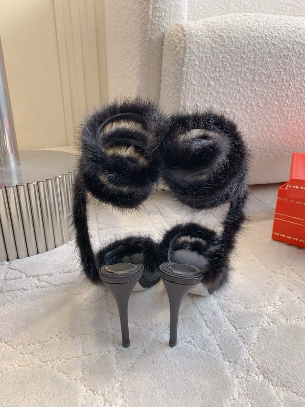 Босоножки на высоком каблуке с норковым мехом фото 2