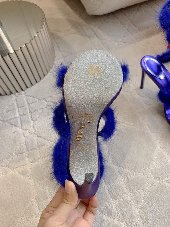 Босоніжки на високому підборах з норковым хутром фото 3