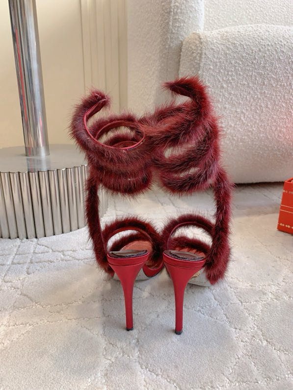 Босоніжки на високому підборах з норковым хутром фото 3