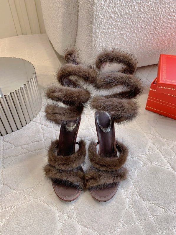 Босоніжки на високому підборах з норковым хутром фото 3