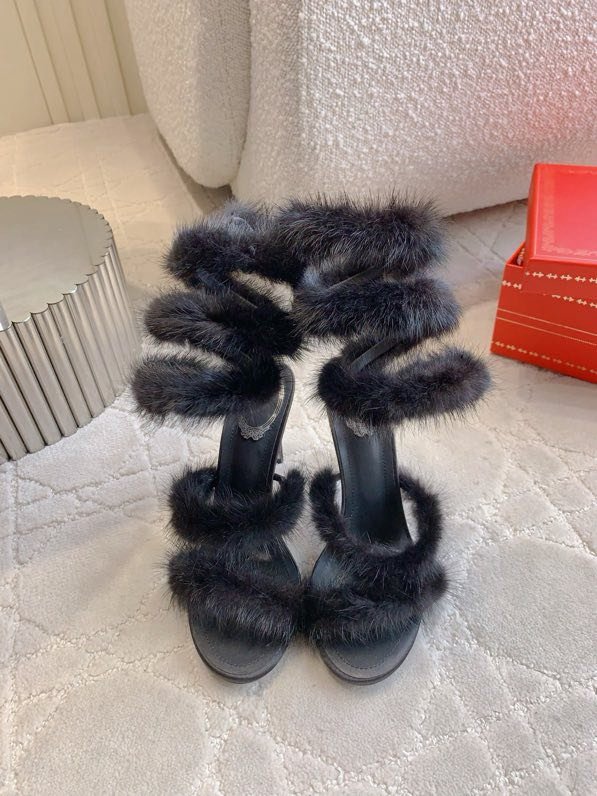 Босоножки на высоком каблуке с норковым мехом фото 3