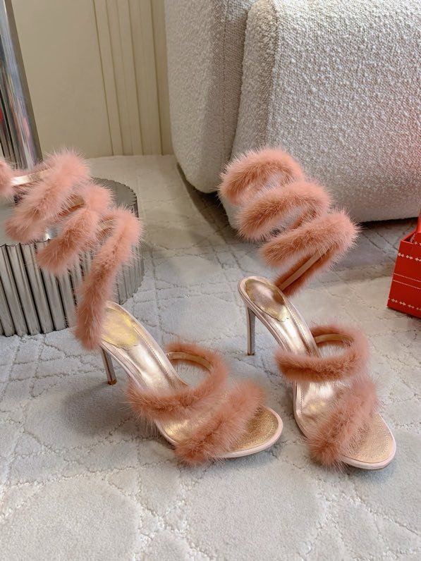 Босоніжки на високому підборах з норковым хутром фото 4