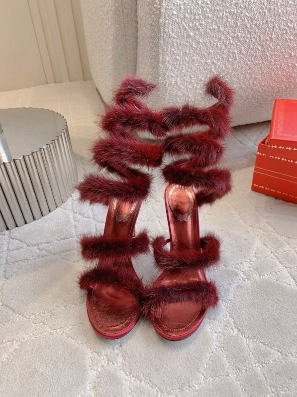 Босоніжки на високому підборах з норковым хутром фото 4