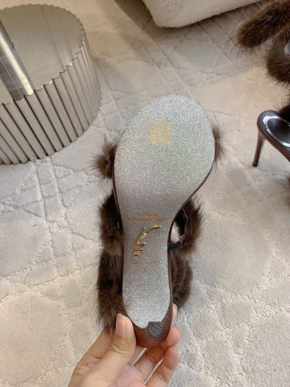 Босоніжки на високому підборах з норковым хутром фото 4