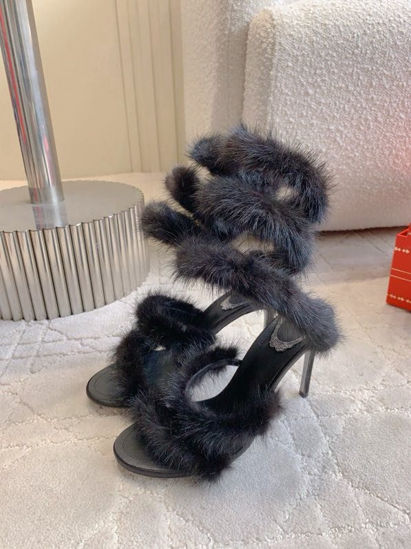 Босоножки на высоком каблуке с норковым мехом фото 4
