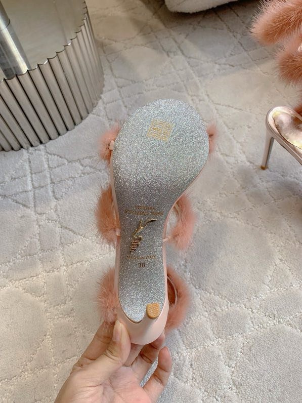 Босоніжки на високому підборах з норковым хутром фото 5