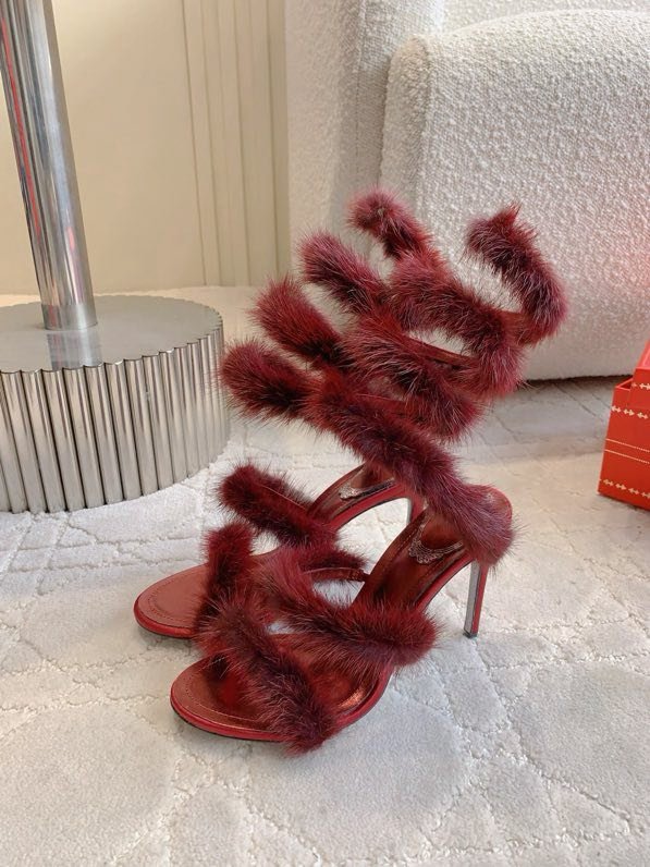 Босоніжки на високому підборах з норковым хутром фото 5