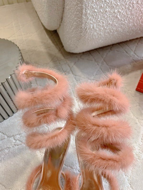 Босоніжки на високому підборах з норковым хутром фото 6