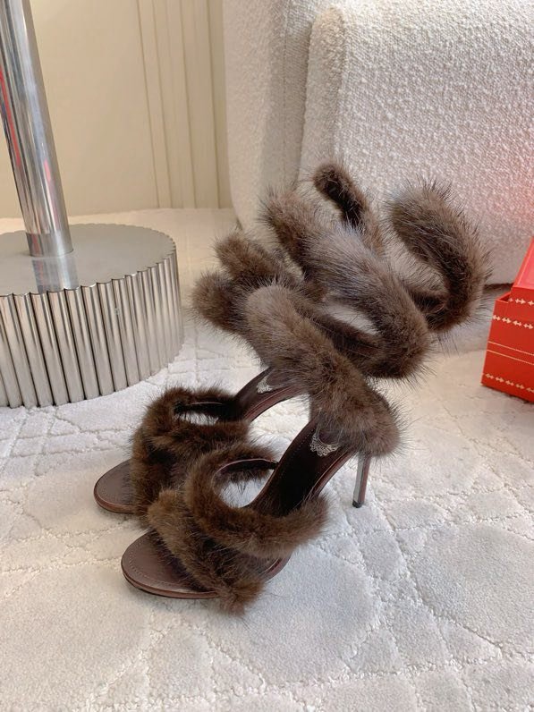 Босоніжки на високому підборах з норковым хутром фото 6
