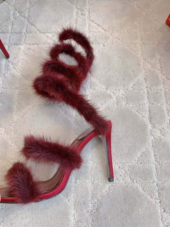 Босоніжки на високому підборах з норковым хутром фото 7