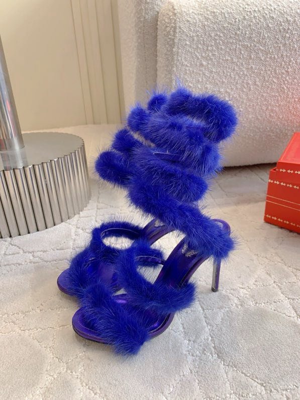 Босоніжки на високому підборах з норковым хутром фото 8