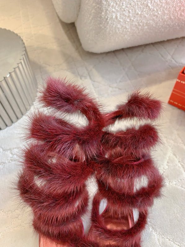 Босоніжки на високому підборах з норковым хутром фото 8