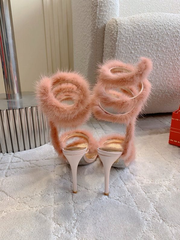 Босоніжки на високому підборах з норковым хутром фото 9