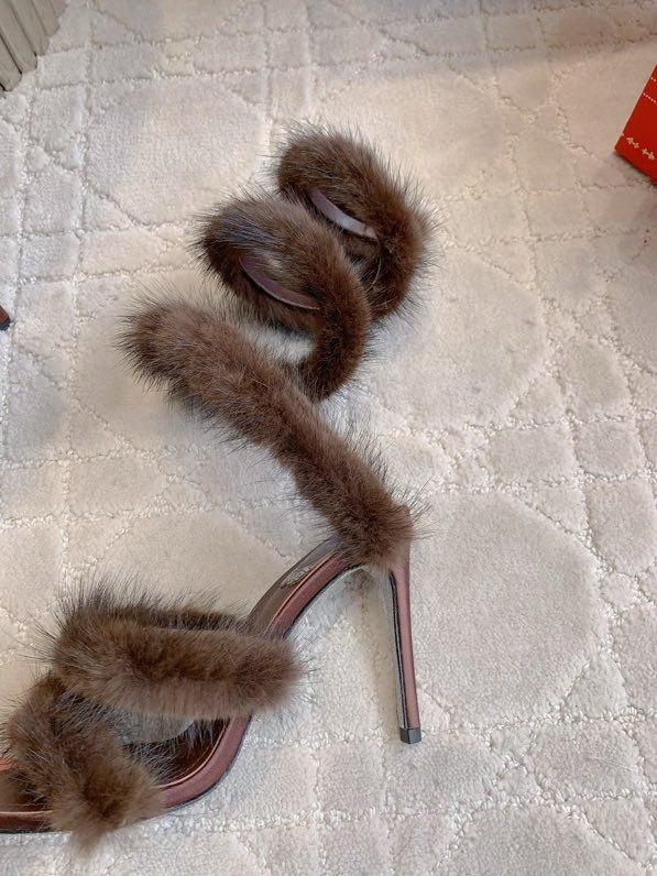 Босоніжки на високому підборах з норковым хутром фото 9