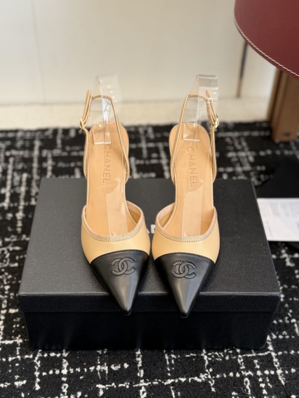 Sandals on high heel from sharp the toe