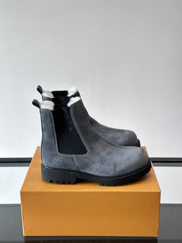 Boots men's chelsea winter suede from fur