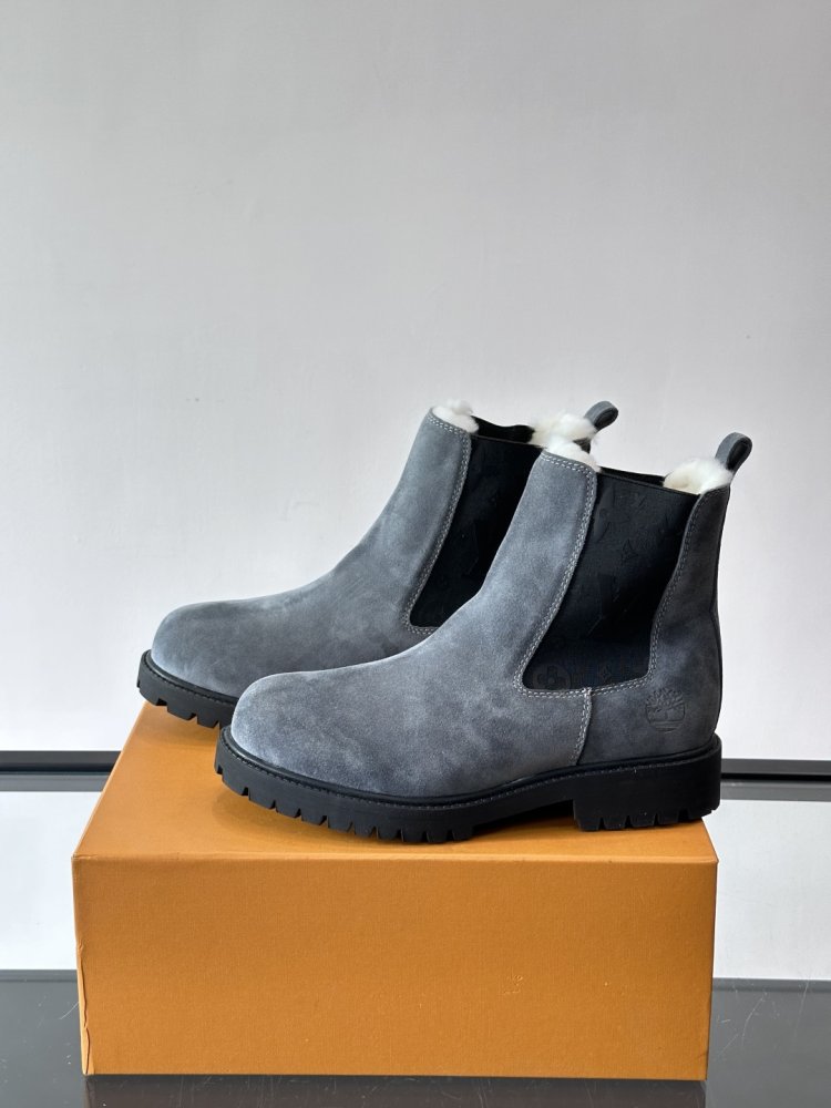 Boots men's chelsea winter suede from fur фото 3