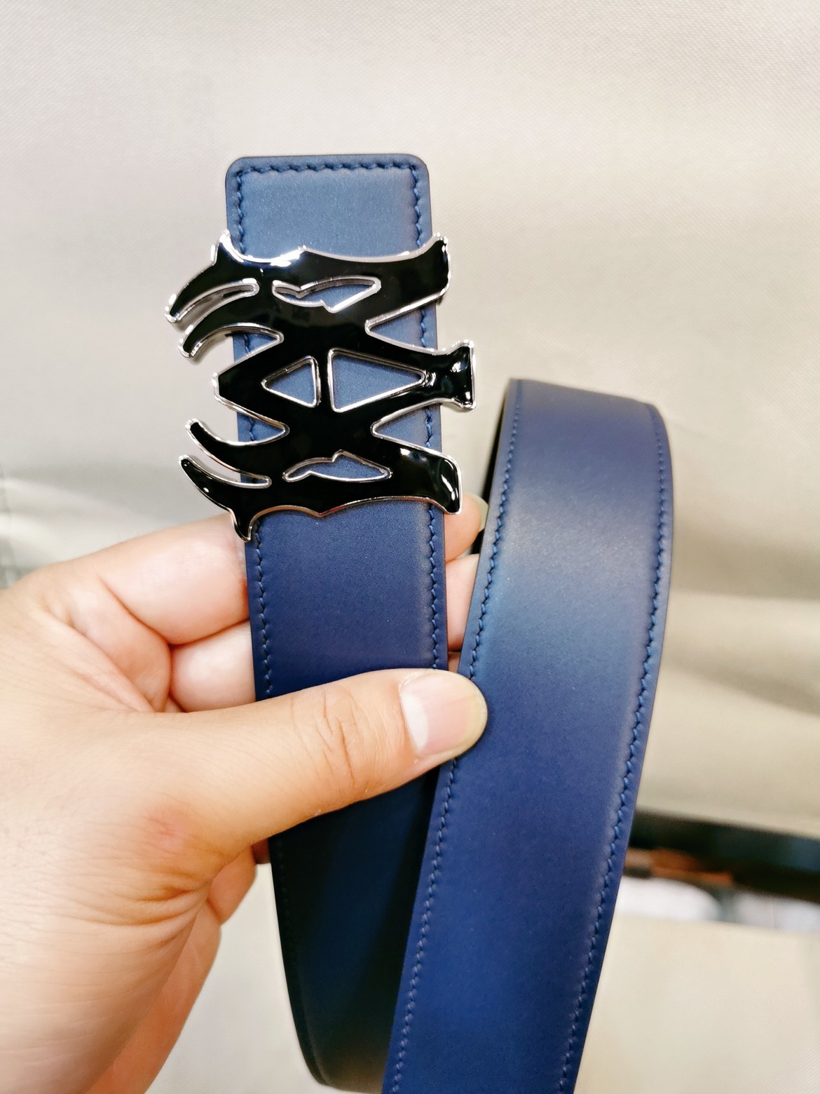 Belt male leather blue 4 cm фото 2