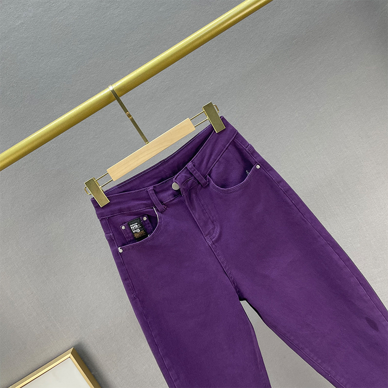 Purple women's elastic jeans, spring, from high waist фото 2