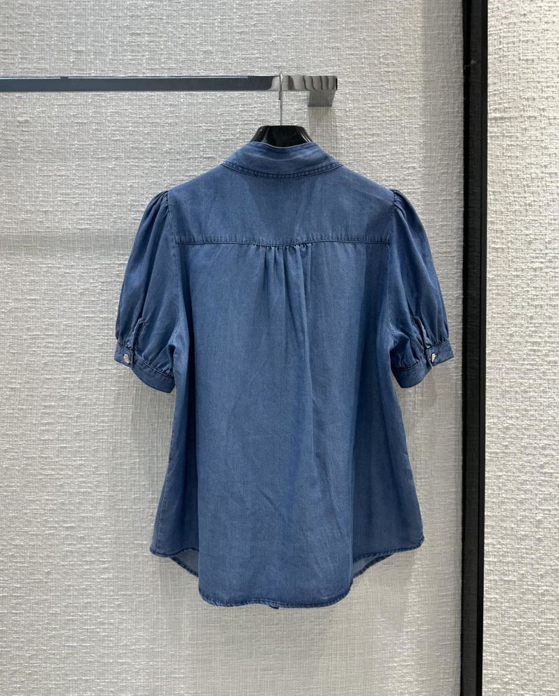 Джинсовая рубашка с коротким рукавом фото 8