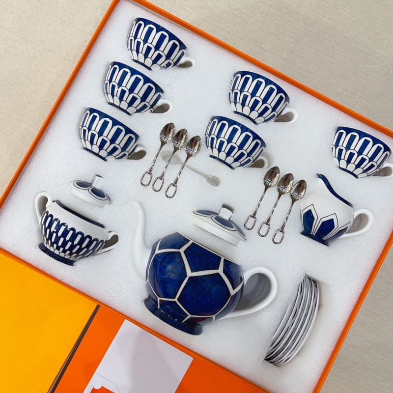 Чайный кофейный сервиз Blue Lotus Series из костяного фарфора