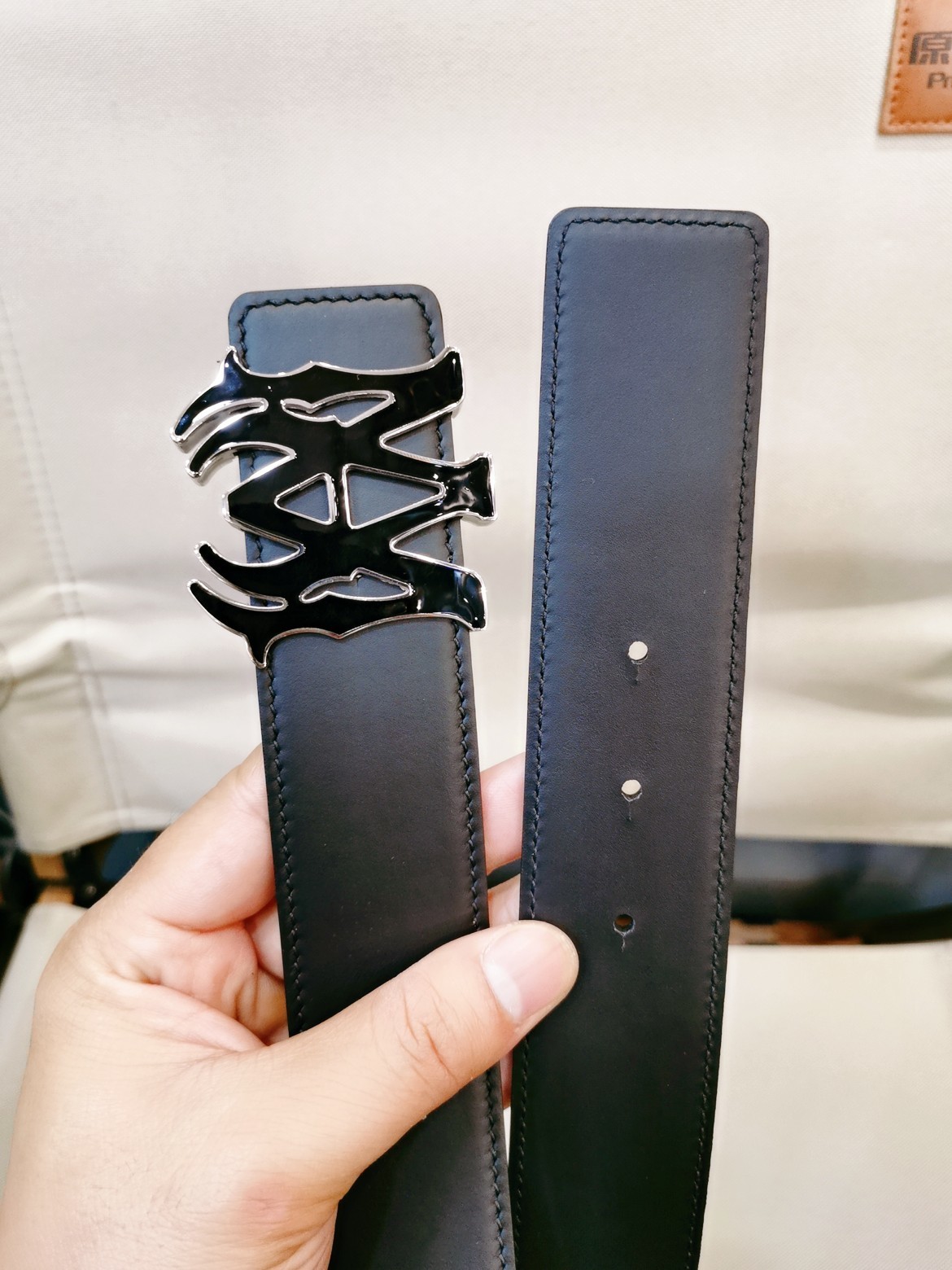 Belt male leather the black 4 cm фото 3