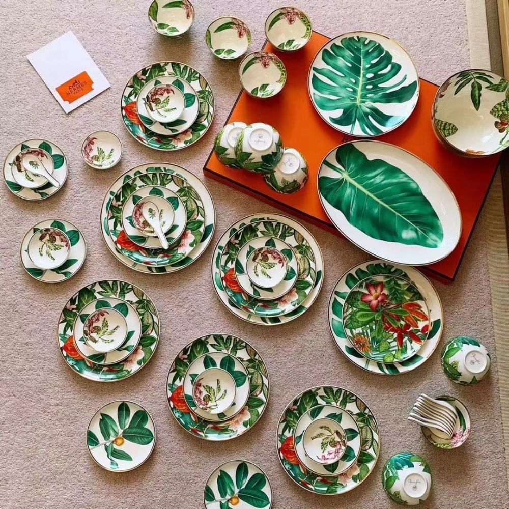 Set crockery of porcelain, 53 member, tropical style