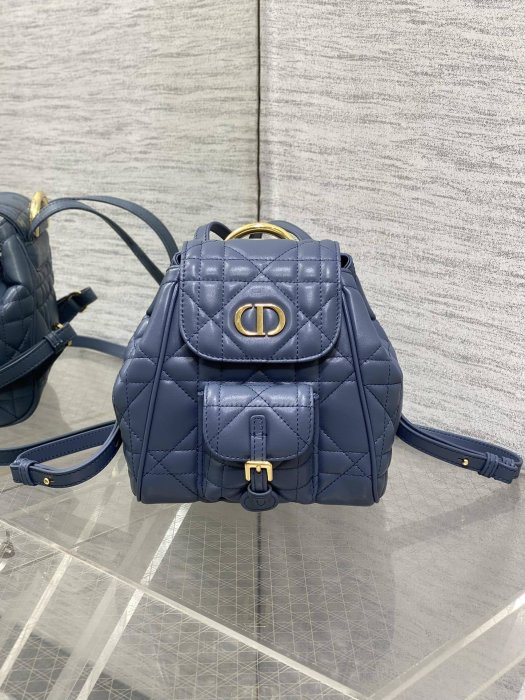 Blue leather backpack Dior Caro 20 cm