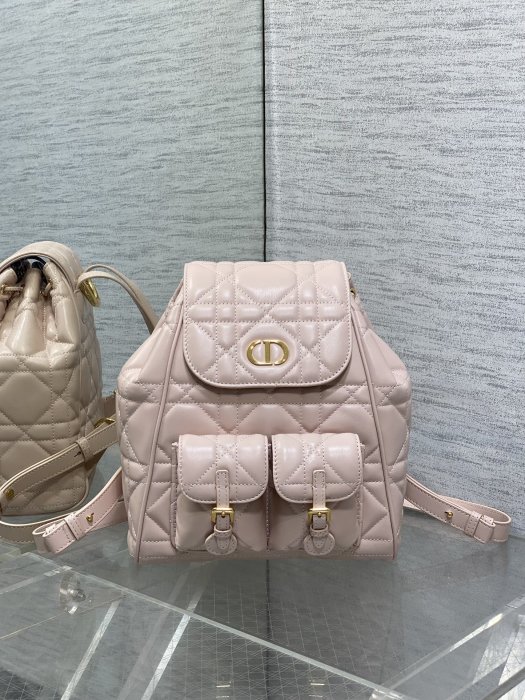 Pink leather backpack Dior Caro 23 cm