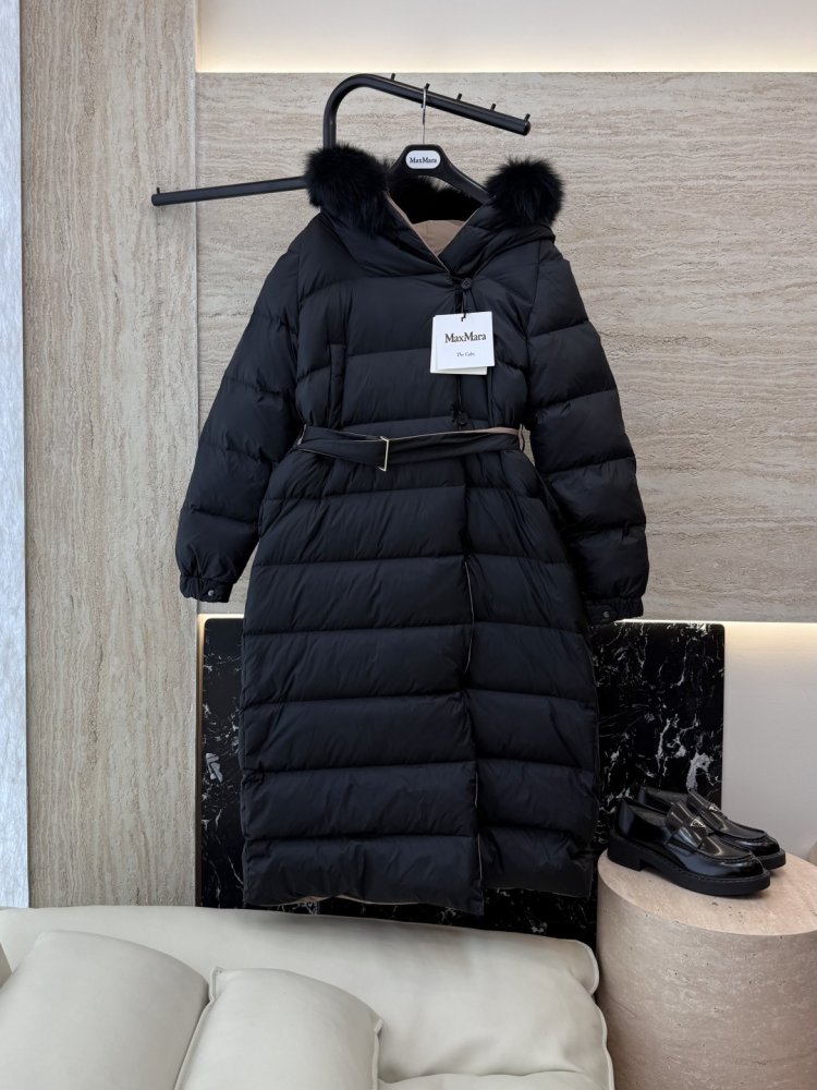 Длинная двусторонняя куртка пуховик с воротником из лисьего меха